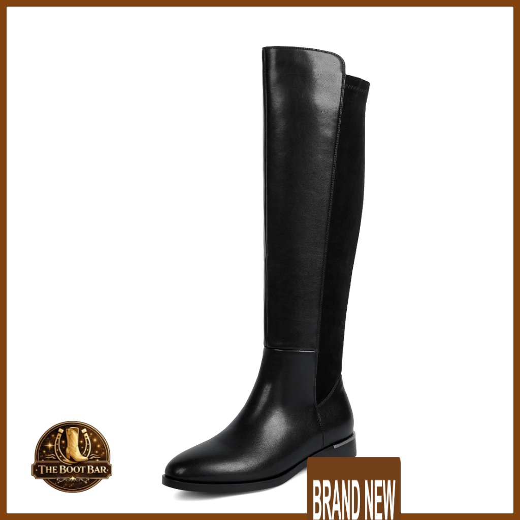 Knee High Boots Women Flat Rounded Toe Stretchy Side Zipper Classic Chic